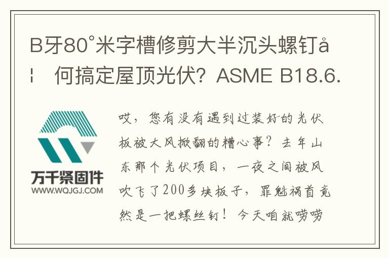 B牙80°米字槽修剪大半沉頭螺釘如何搞定屋頂光伏？ASME B18.6.3實(shí)戰(zhàn)解密