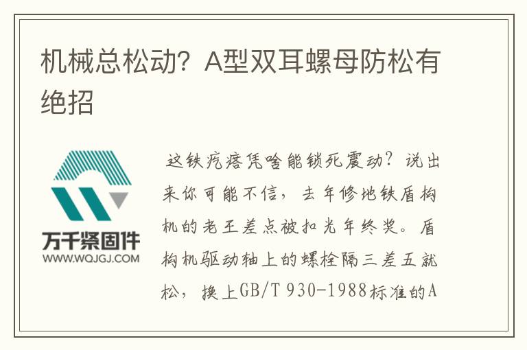 機械總松動？A型雙耳螺母防松有絕招