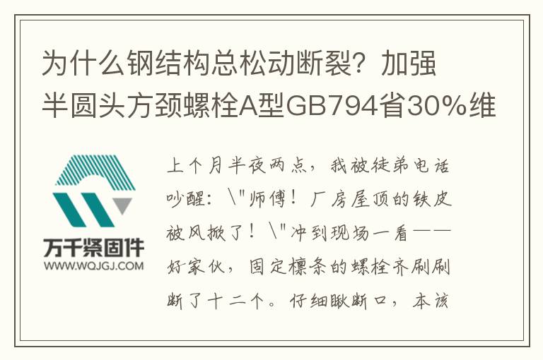 為什么鋼結(jié)構(gòu)總松動斷裂？加強(qiáng)半圓頭方頸螺栓A型GB794省30%維修費(fèi)