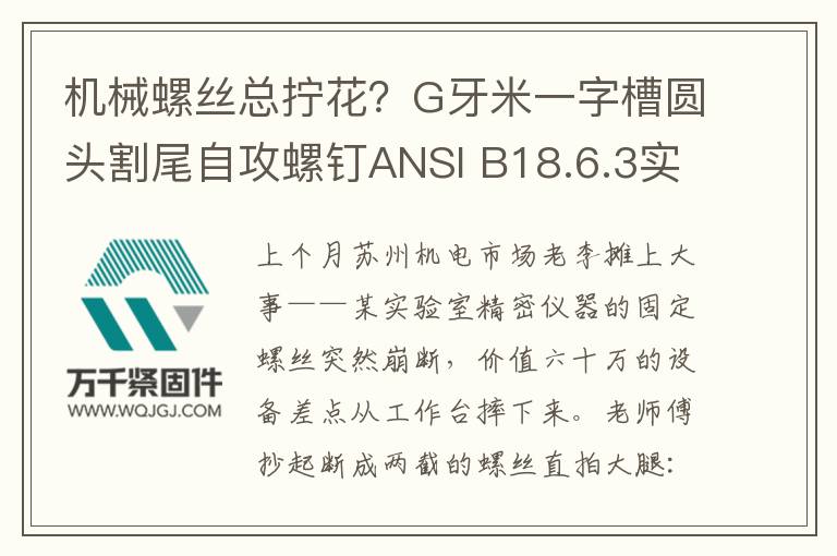 機械螺絲總擰花？G牙米一字槽圓頭割尾自攻螺釘ANSI B18.6.3實測揭秘