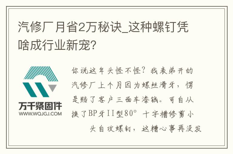 汽修廠月省2萬(wàn)秘訣_這種螺釘憑啥成行業(yè)新寵？