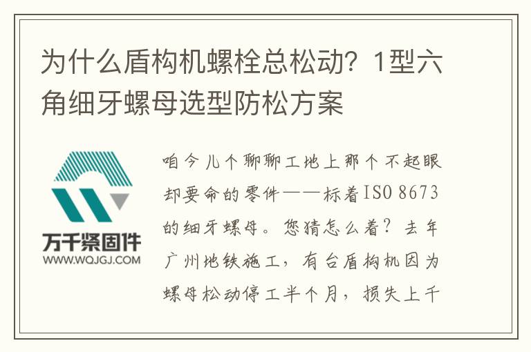 為什么盾構(gòu)機(jī)螺栓總松動(dòng)？1型六角細(xì)牙螺母選型防松方案