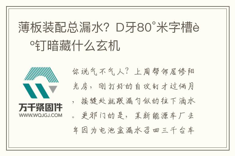 薄板裝配總漏水？D牙80°米字槽螺釘暗藏什么玄機(jī)