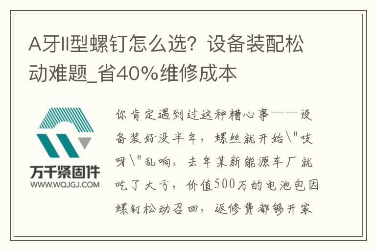 A牙II型螺釘怎么選？設(shè)備裝配松動(dòng)難題_省40%維修成本