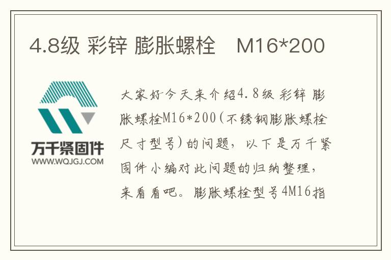 4.8級(jí) 彩鋅 膨脹螺栓	M16*200