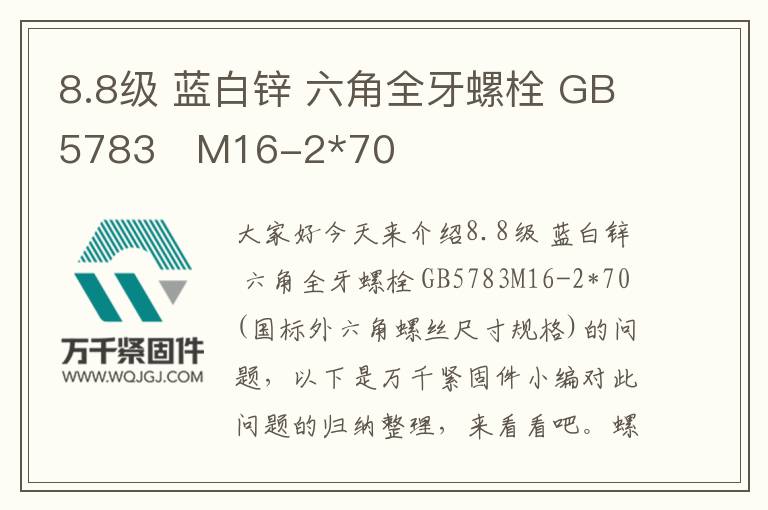 8.8級(jí) 藍(lán)白鋅 六角全牙螺栓 GB5783	M16-2*70