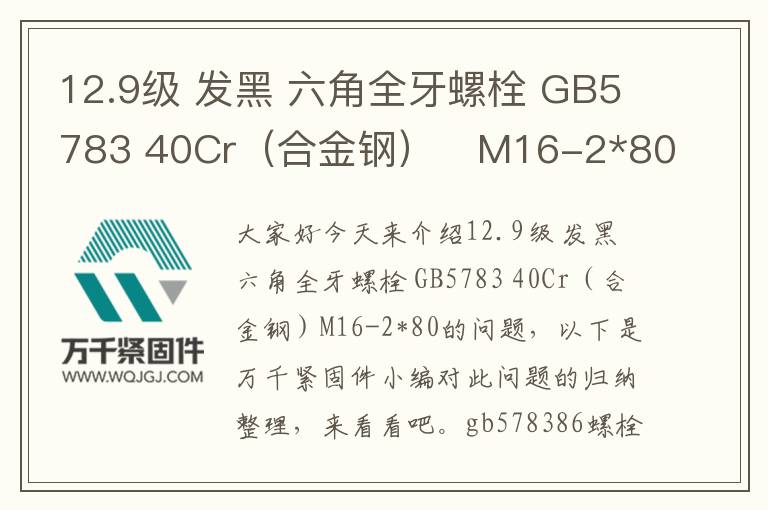 12.9級(jí) 發(fā)黑 六角全牙螺栓 GB5783 40Cr（合金鋼）	M16-2*80