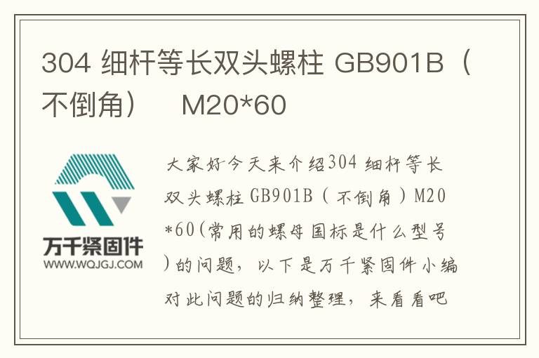 304 細(xì)桿等長(zhǎng)雙頭螺柱 GB901B（不倒角）	M20*60